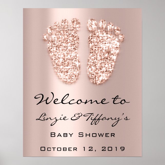 Bienvenue Poster Rose Pieds Baby shower fille garç (Devant)