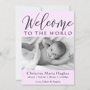 Bienvenue rose dans le monde - Faire-part de naiss
