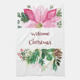 Bienvenue Serviette de Noël, rose/vert Poinsettia