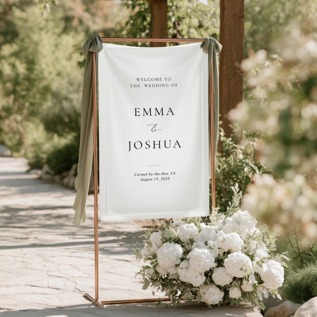 Bienvenue sur la bannière de signalisation vinyle  (Minimalist Black and White Wedding Welcome Vinyl Banner)
