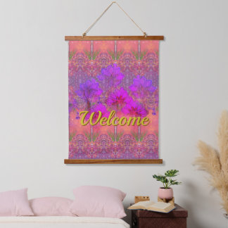 "Bienvenue" - Tapisserie murale à dessus en bois