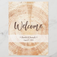 Bienvenue Wood Grain Rustic Wedding Programme