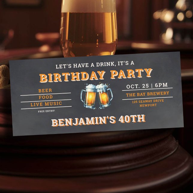 Bière Brasserie à thème Hommes 40e anniversaire No (men's 40th birthday party invitation beer themed brewery backyard oktoberfest black)