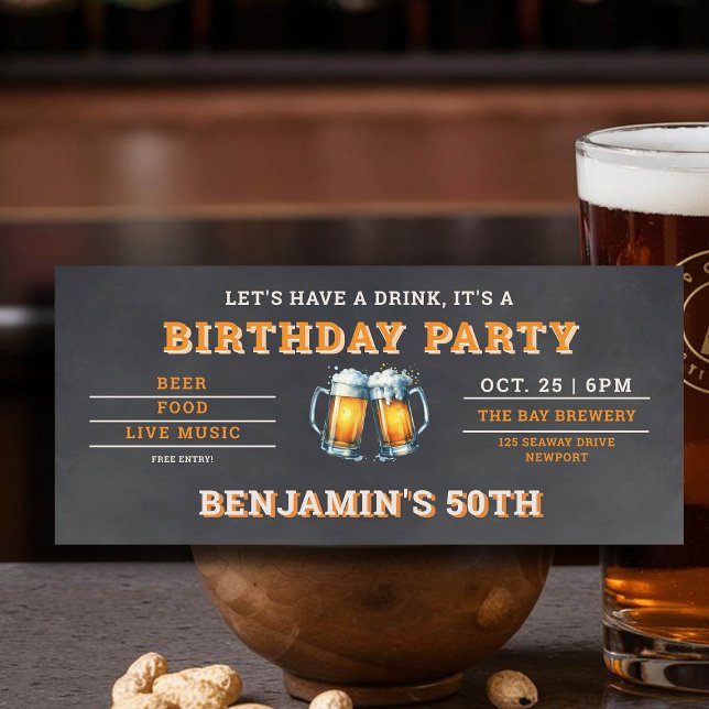 Bière Brasserie à thème Hommes 50e anniversaire No (men's 50th birthday party invitation beer themed brewery backyard oktoberfest chalk board)