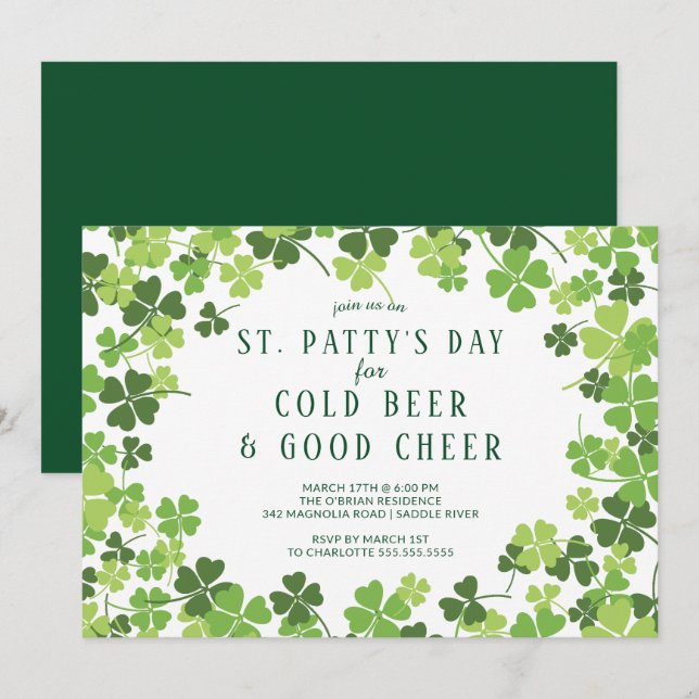 Bière & Cheer St. Patty's Day Party Invitation (Devant / Derrière)