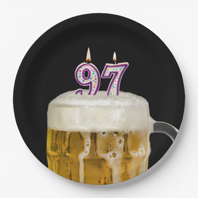 Bière d'anniversaire 97 ans sur assiette en papier (Devant)
