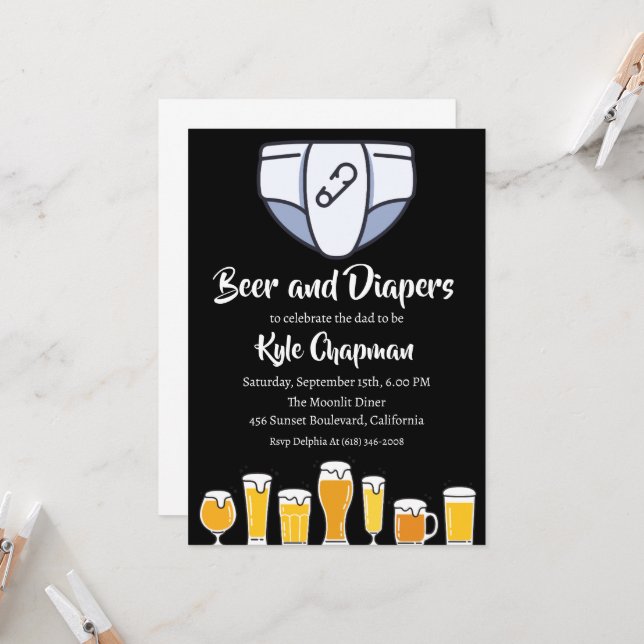 bière et couches invitations pour la fête des couc (Devant/Arrière en situation)