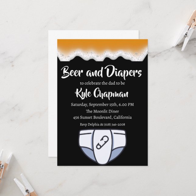 bière et couches invitations pour la fête des couc (Devant/Arrière en situation)