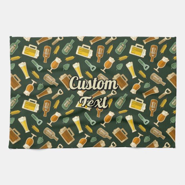 Bière Icônes Motif Serviette de cuisine (Horizontal)
