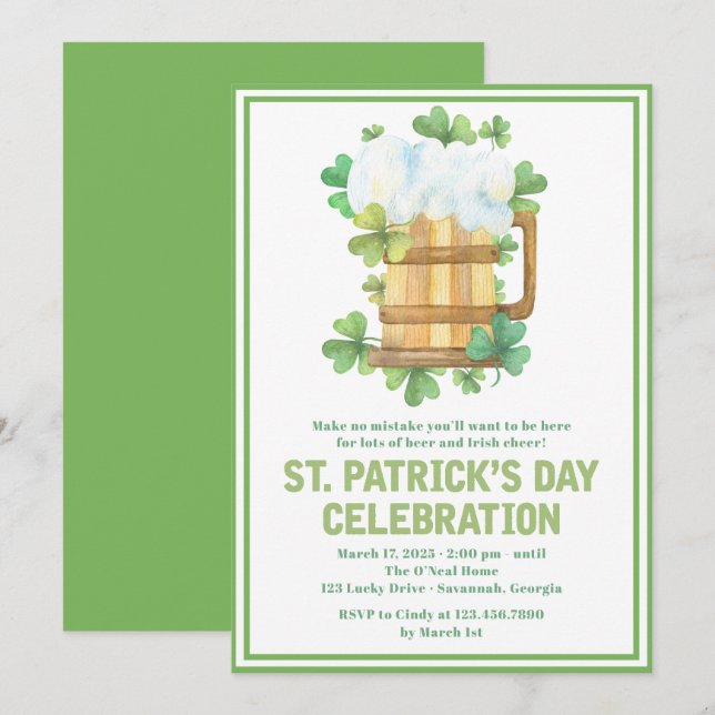 Bière verte et Shamrock St. Patrick's Day Invitati (Devant / Derrière)