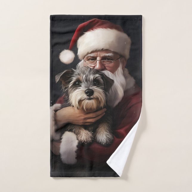 Biewer Terrier Avec Noël Festif Du Père Noël (Serviette à main)