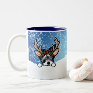 Biewer Yorkie Reindeer Noël Mug à deux tons