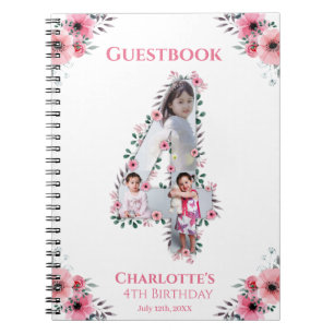 Big 4th Birthday Girl Photo Pink Flower livre d'in