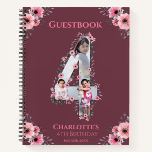 Big 4th Birthday Girl Photo Pink Flower livre d'in