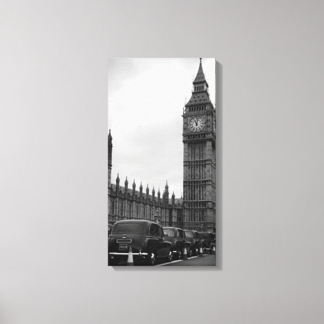 Big Ben en taxi cabines en toile noir et blanc (Recto)