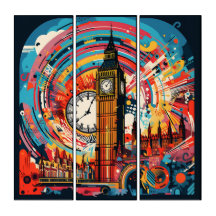 Big Ben Pop Art AcryliPrint®HD Triptyque Wall Art