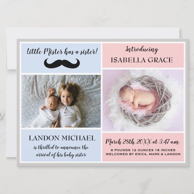 Big Brother frère frère bébé fille Faire-part de n (Devant)