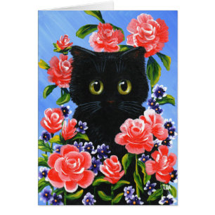 Big Eyed Cat Red Roses Créationarts