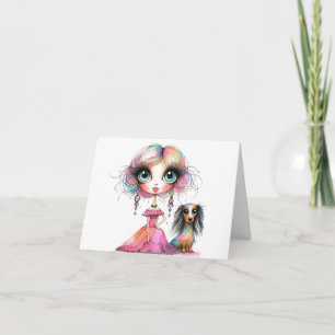 Big Eyes Whimsical Dachshund et carte fille
