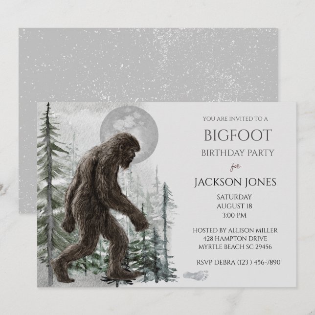 Big Foot/ Sasquatch Invitation de fête d'anniversa (Devant / Derrière)