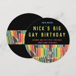 Big Gay Birthday Rainbow Cake Invitation