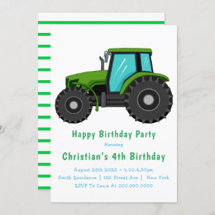 Big Green Tracteur 4e anniversaire Invitations