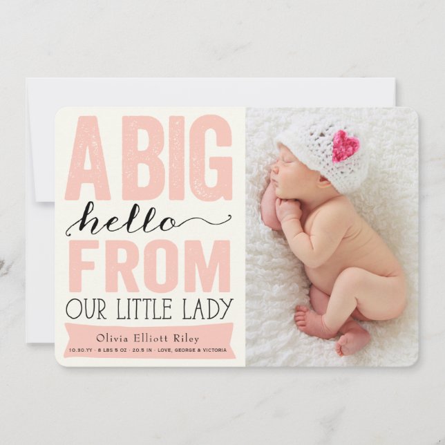 Big Hello Little Lady Baby Girl Faire-part de nais (Devant)