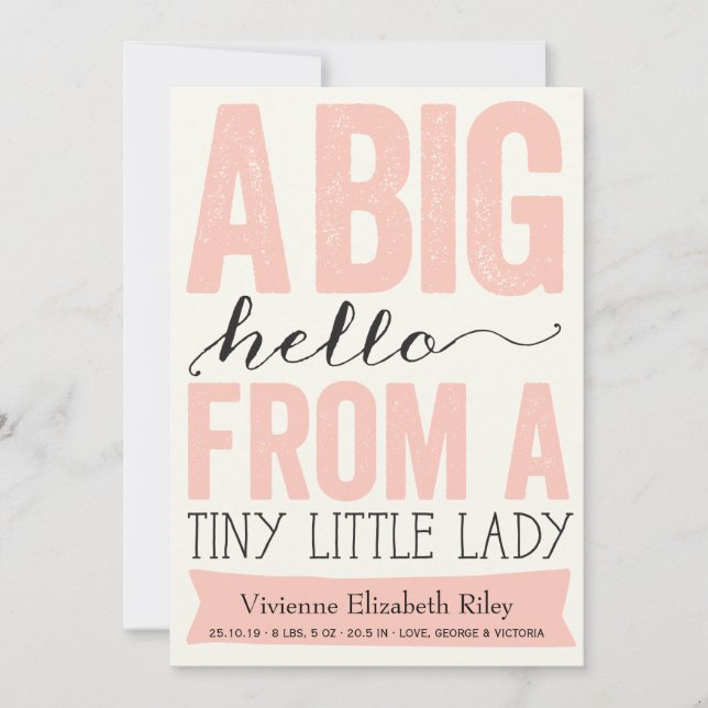 Big Hello Little Lady Baby Girl Faire-part de nais (Devant)
