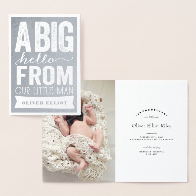 Big Hello Little Man Baby Boy Faire-part de naissa (Affichage)