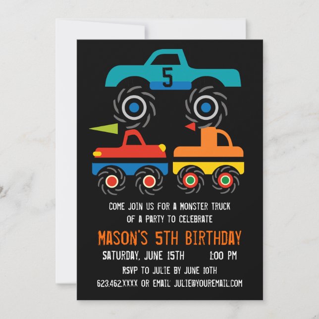 Big Monster Trucks Invitations de fête d'anniversa (Devant)