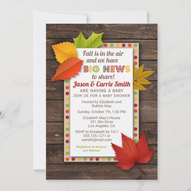 Big News Automne laisse Baby shower Invitation (Devant)