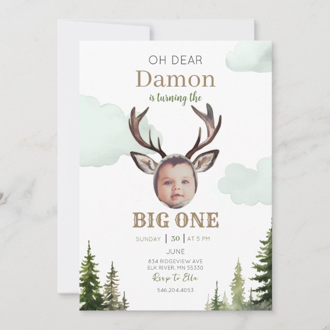 Big One Hunting First Birthday Photo Invitation (Devant)