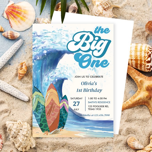 Big One Surf Beach 1er anniversaire Invitation (Créateur téléchargé)