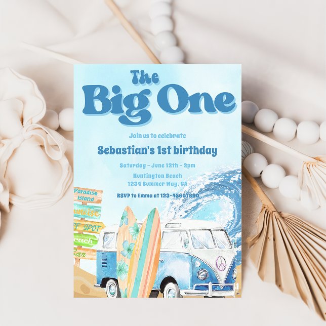 Big One Surf Beach 1er anniversaire Invitation (Créateur téléchargé)