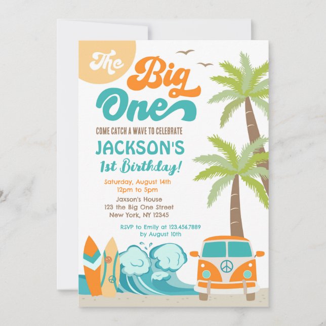 Big One Surf up Beach 1st Birthday Invitation (Devant)