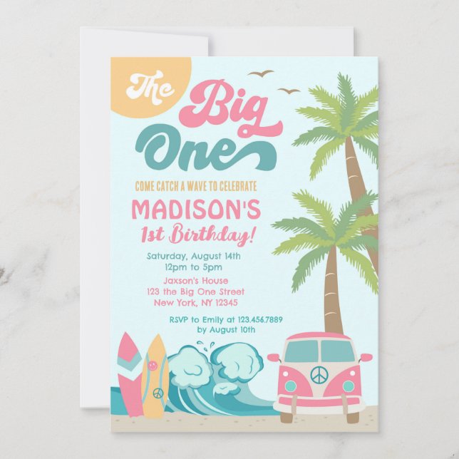 Big One surfe Surf 1er anniversaire Invitation (Devant)