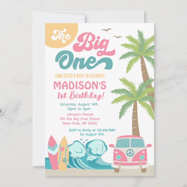 Big One surfe Surf 1er anniversaire Invitation (Devant)