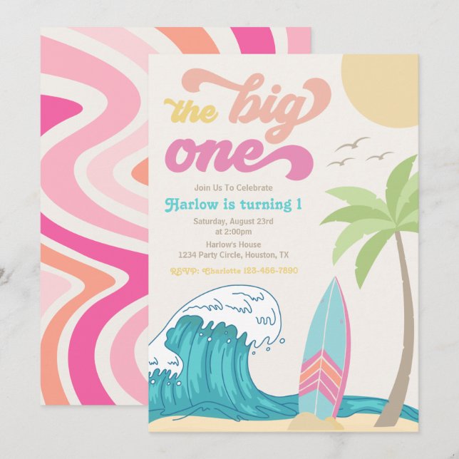 Big One Surfing Invitation | Girl Surfing Invitati (Devant / Derrière)