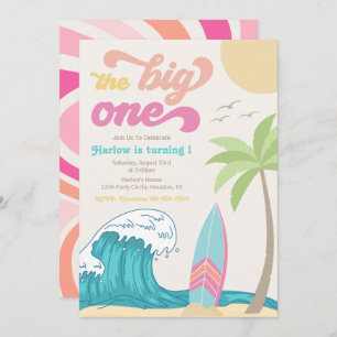 Big One Surfing Invitation   Girl Surfing Invitati