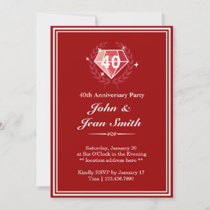 Big Red Ruby Gems 40e anniversaire Invitations de