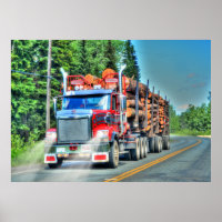 Big Rig Red Logging Truck Driver's Art Poster