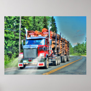 Big Rig Red Logging Truck Driver's Art Poster