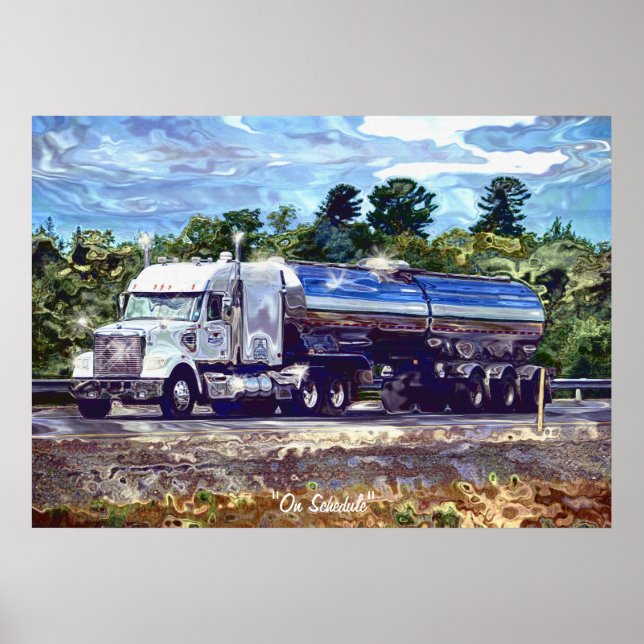 Big Rig White Petrol Tanker Poster d'art du conduc (Devant)