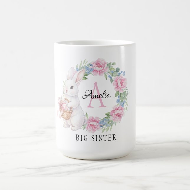 Big Sister Bunny Mug Personalized Pink Rose Flora (Centre)