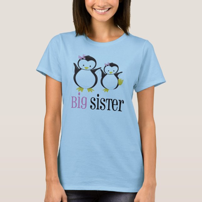 Big Sister Pink Penguin T-shirt (Devant)