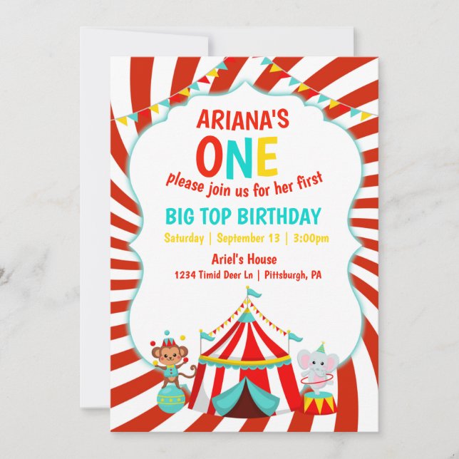 Big Top Circus Invitation Anniversaire (Devant)