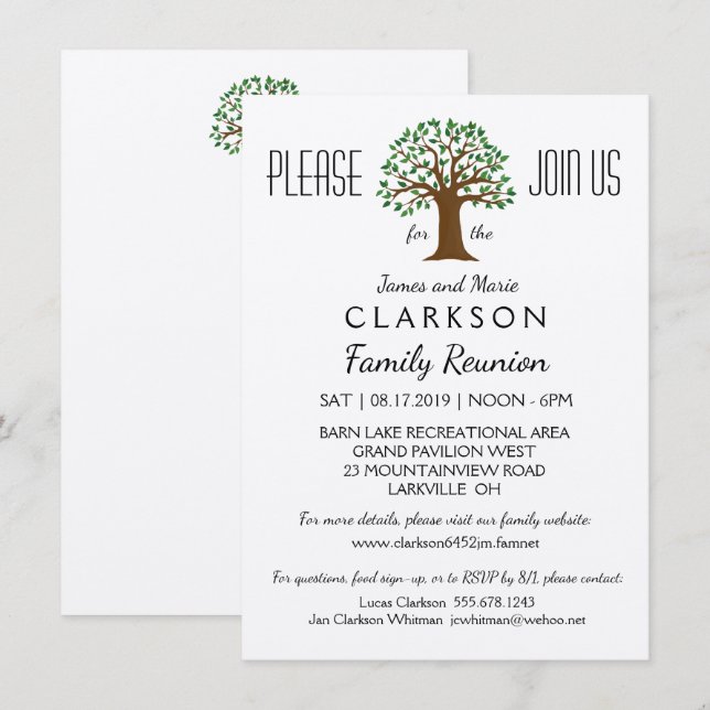 Big Tree Family Reunion Info Invitation Emballée (Devant / Derrière)