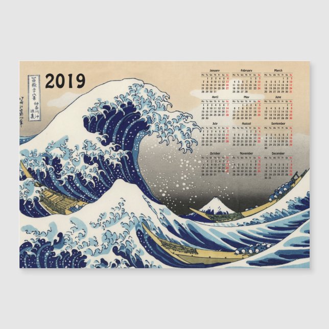 Big Wave au large de Kanagawa 2019 calendrier cart (Devant)