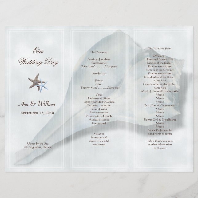 Big Whelk Shell Tri-Fold Wedding Programme (Devant)