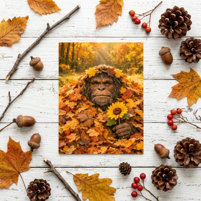 Bigfoot dans les feuilles d'automne carte postale  (Créateur téléchargé)